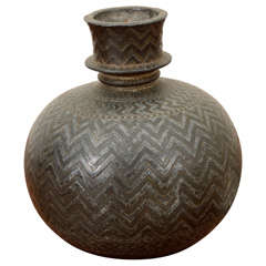 Antique Indian Bidriware Vase (Hookah Pot)