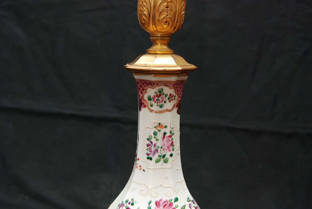 Floral Decorated Porcelain Lamp In Excellent Condition In Great Barrington, MA