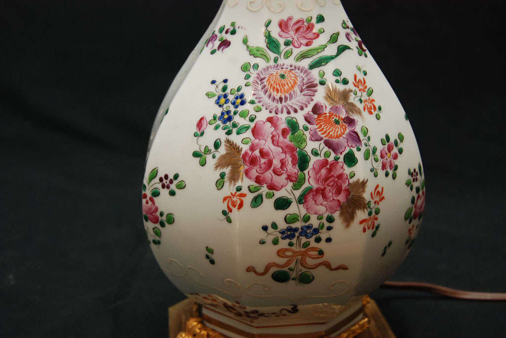 19th Century Floral Decorated Porcelain Lamp