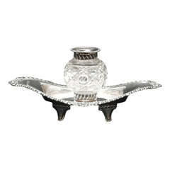 Antique Crystal and Sterling Silver Inkwell