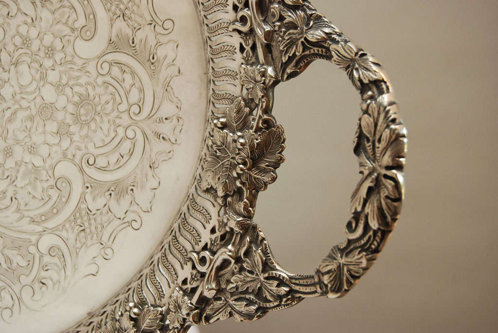 Oval Vintage Pattern Silver Plated Serving Tray 1