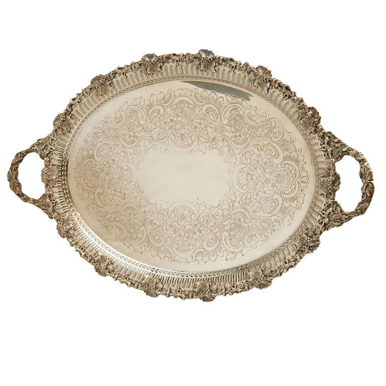 Oval Vintage Pattern Silver Plated Serving Tray