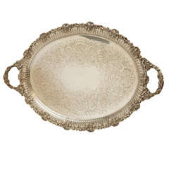 Oval Vintage Pattern Silver Plated Serving Tray