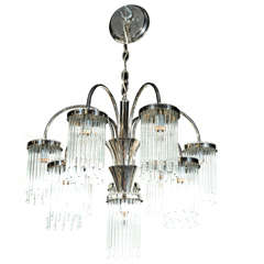 Art Deco Style Waterfall Chandelier in Nickel and Glass Rods