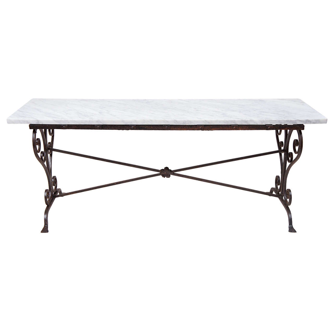 Antique Wrought-Iron/Marble Coffee Table