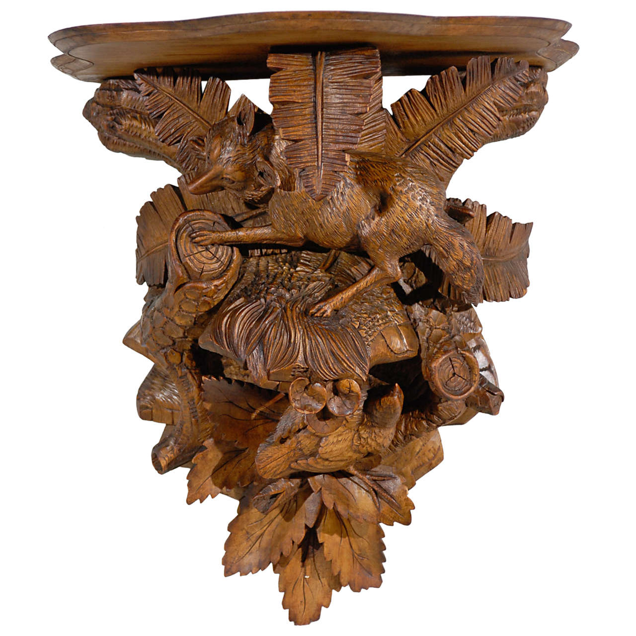 Carved Black Forest Wall Bracket with Fox
