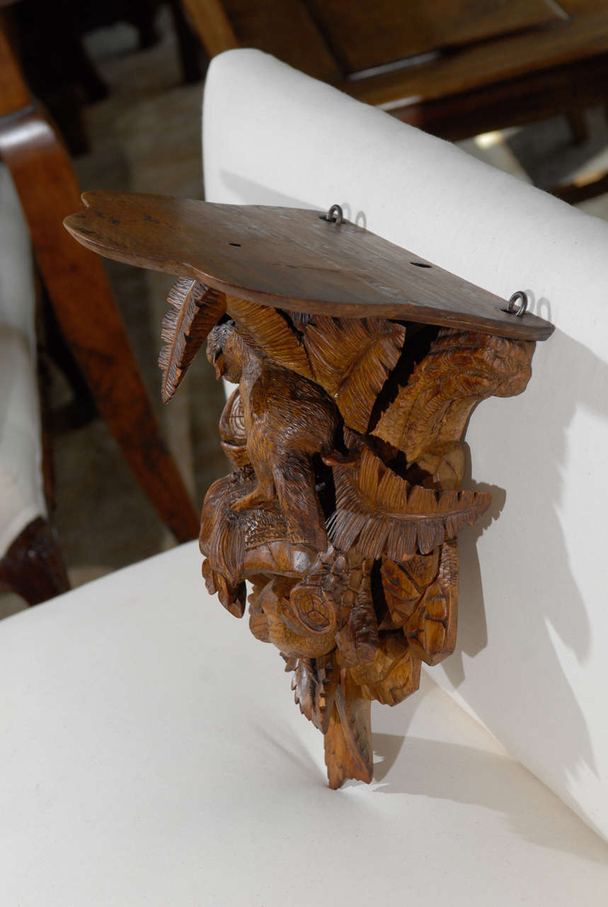 Wood Carved Black Forest Wall Bracket with Fox