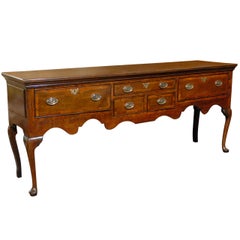 English Georgian Wooden Sideboard with Five-Drawers, Cabriole Legs and Inlay