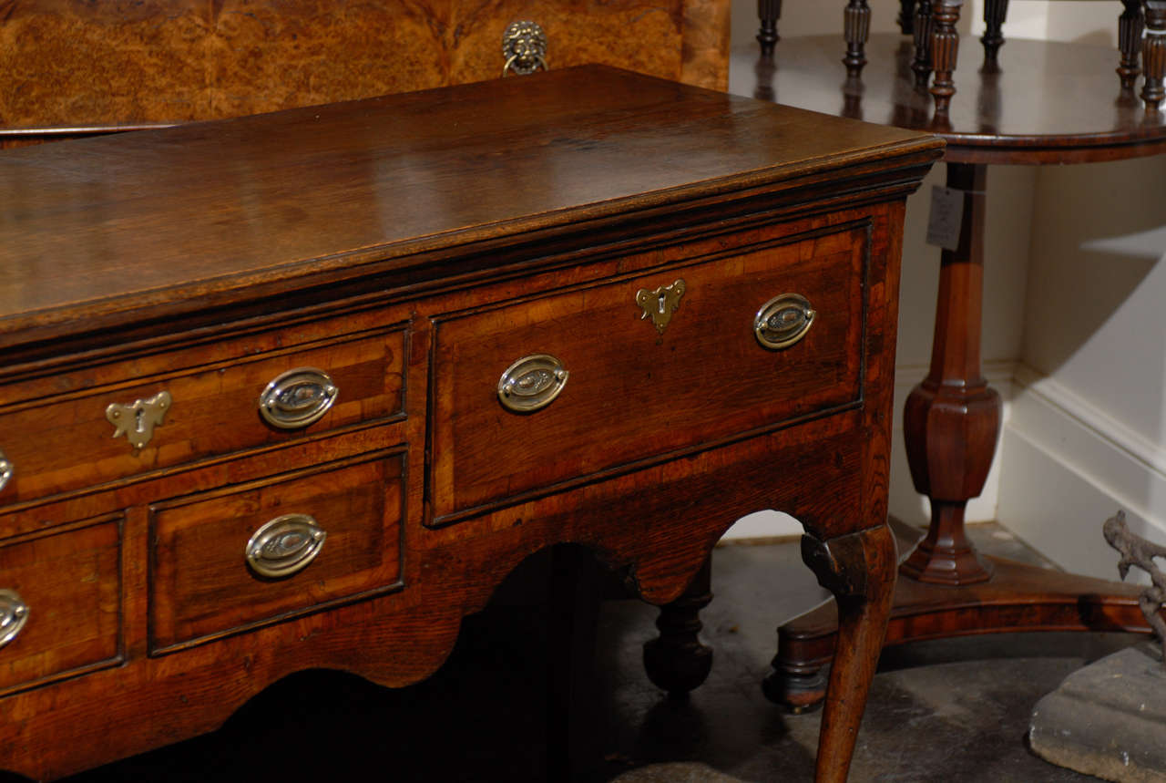 19th Century English Georgian Wooden Sideboard with Five-Drawers, Cabriole Legs and Inlay