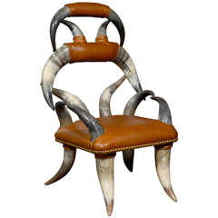Child’s Steer Horn Chair with Leather Seat from the American West, circa 1910