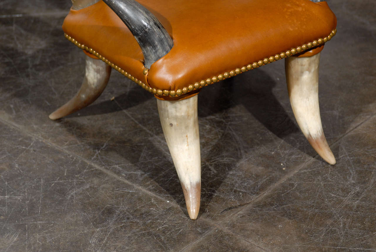 Child’s Steer Horn Chair with Leather Seat from the American West, circa 1910 In Excellent Condition In Atlanta, GA