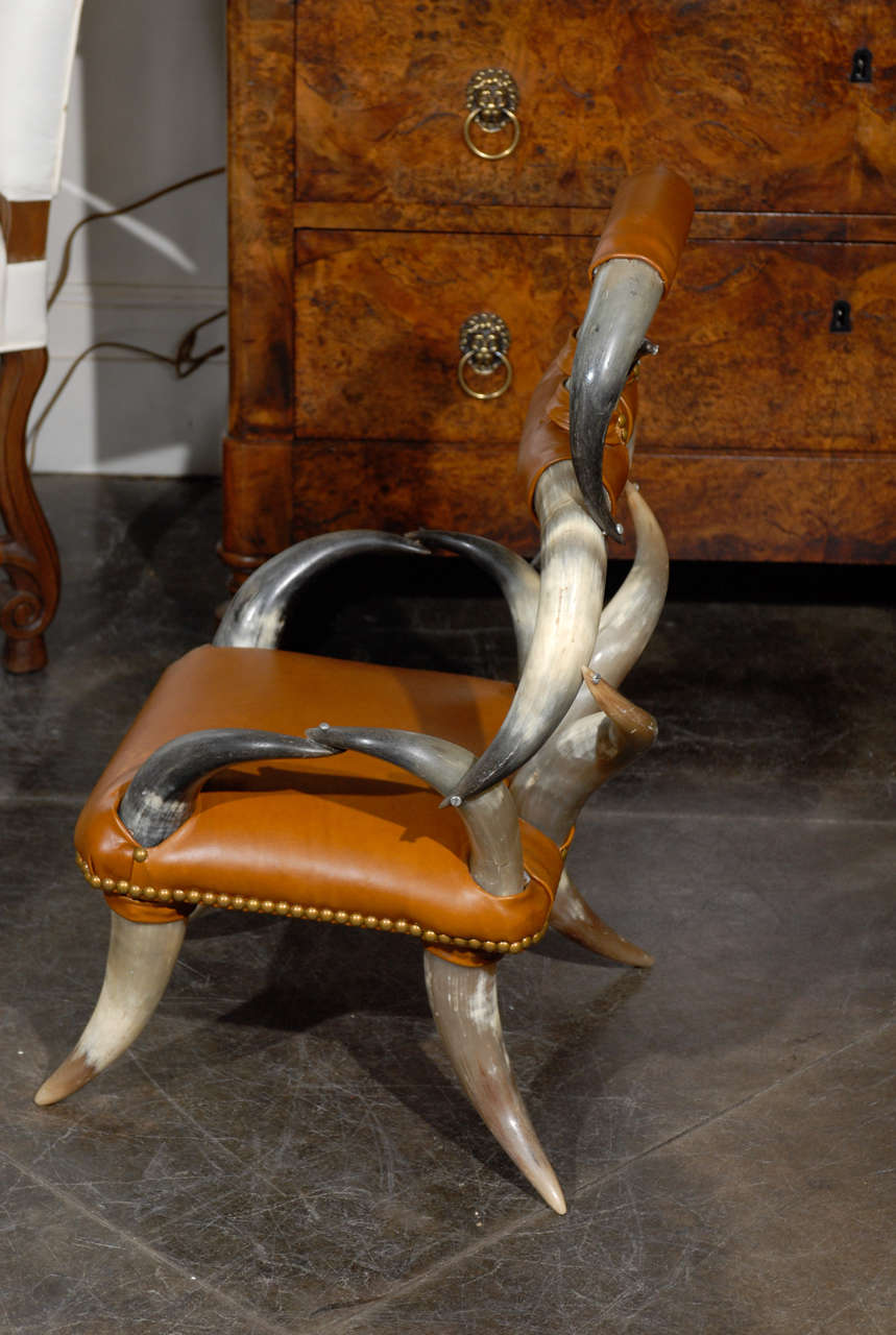 20th Century Child’s Steer Horn Chair with Leather Seat from the American West, circa 1910