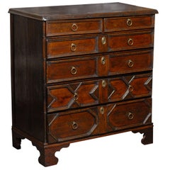 English Oak Early 19th Century Six-Drawer Chest with Geometric Front