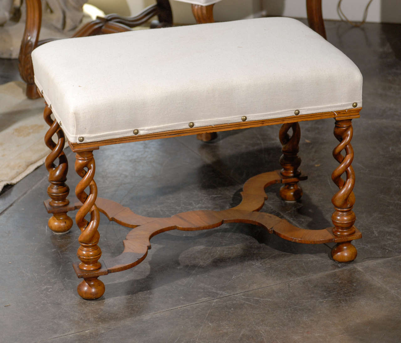 English stool with open Barley twist legs and nice stretcher.