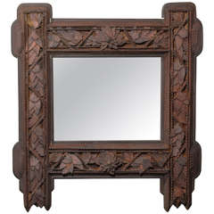 Large Carved Tramp Art Mirror