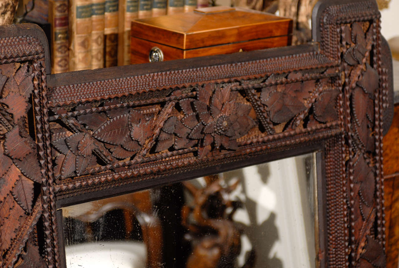 Large Carved Tramp Art Mirror In Excellent Condition In Atlanta, GA