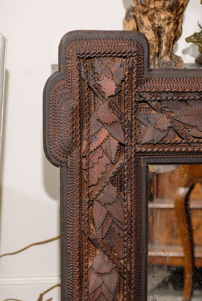 Large Carved Tramp Art Mirror 1