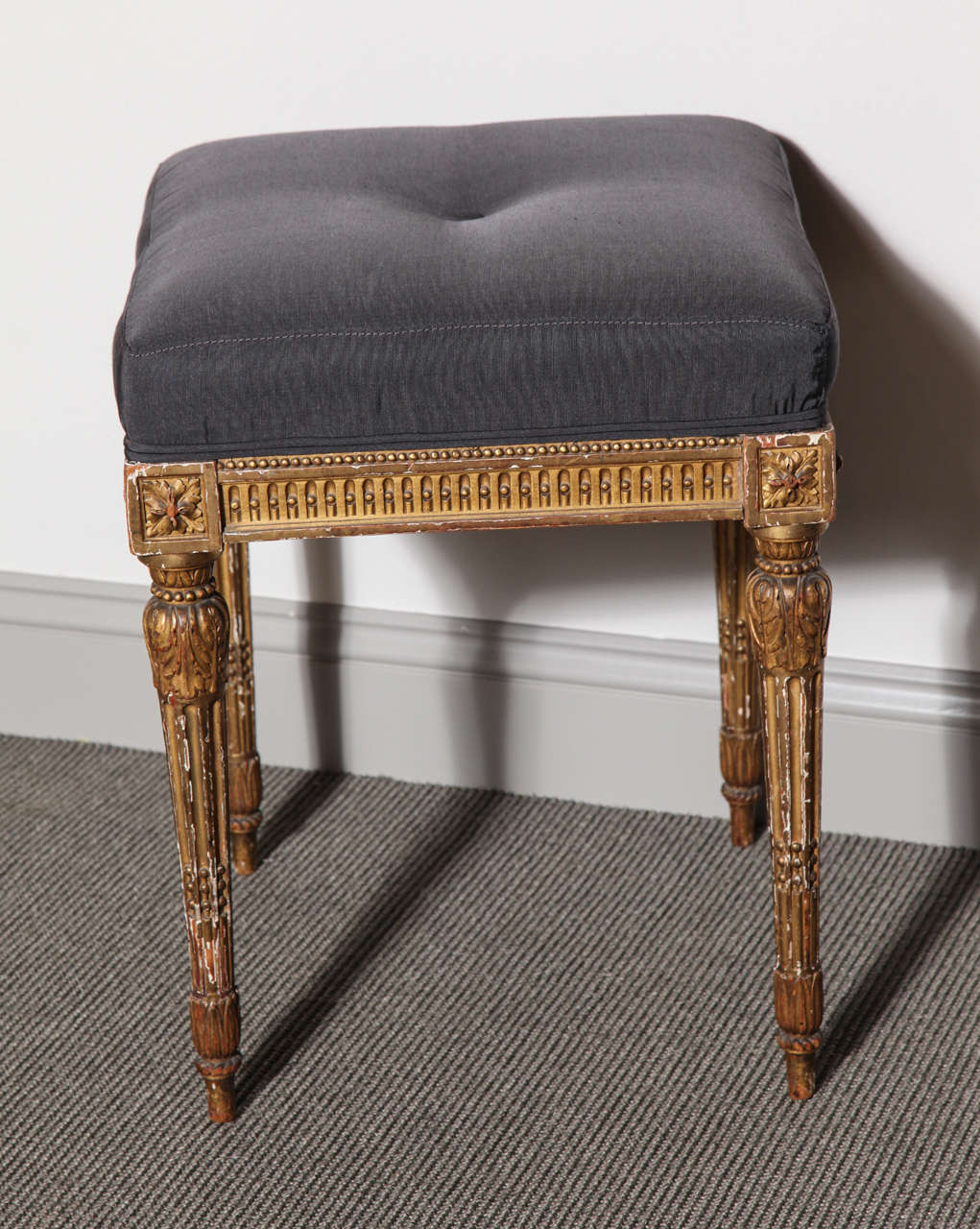 French Louis XVI Style Stool Upholstered in Silk, France, 1890s