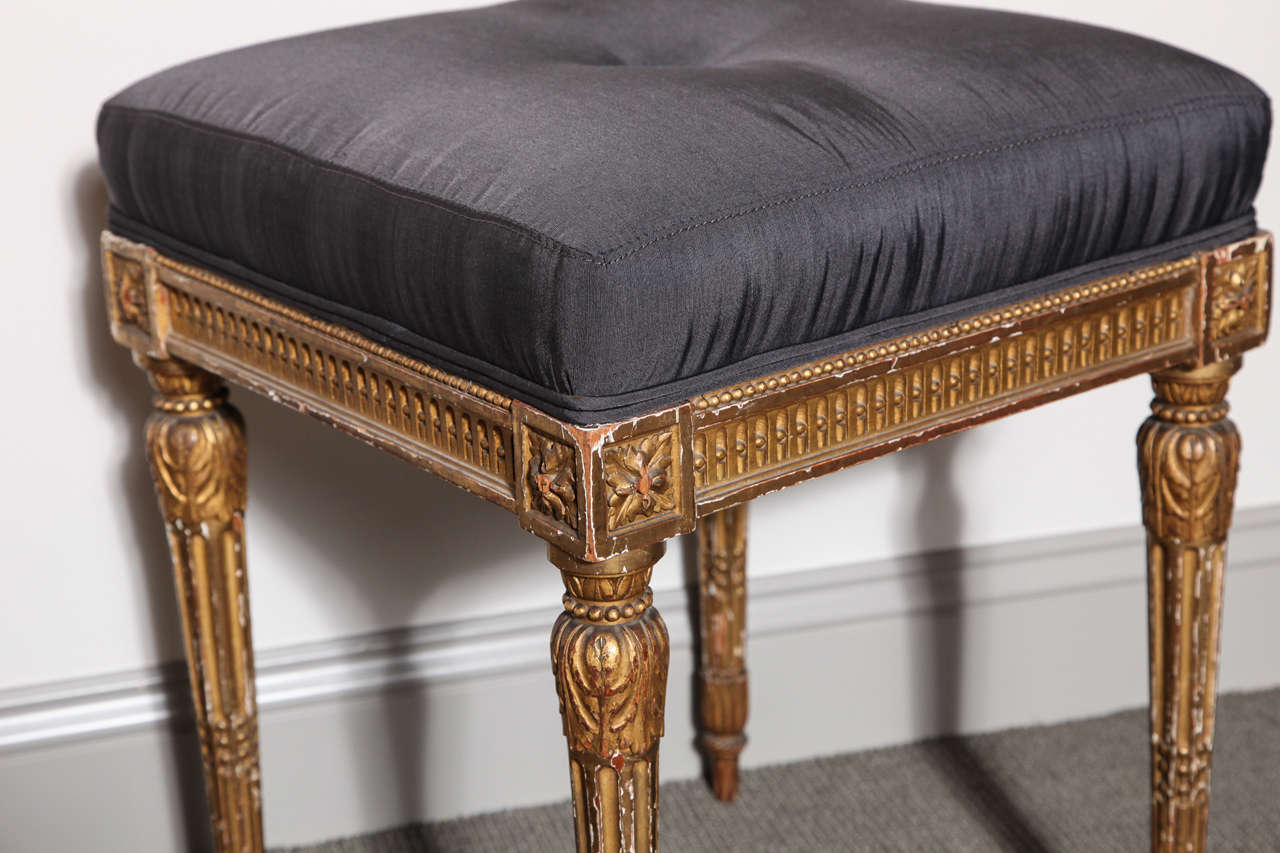 Louis XVI Style Stool Upholstered in Silk, France, 1890s 1