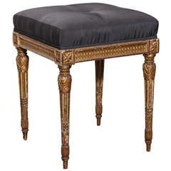Louis XVI Style Stool Upholstered in Silk, France, 1890s