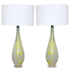 Vintage Pair of  Cream/Yellow Murano Lamps
