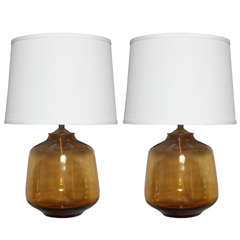 Pair of Blenko Style Glass Table Lamps