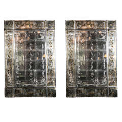 Pair of Venetian Style Eglomise Glass Mirrors attrib Maison Jansen