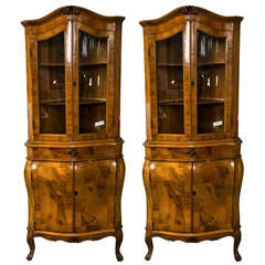 Pair of Italian Continental Bombe Front Corner Cabinets