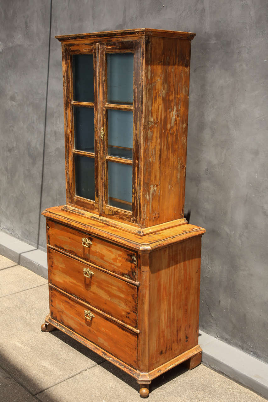 Perfectly distressed painted pine. Original glass and hardware. 