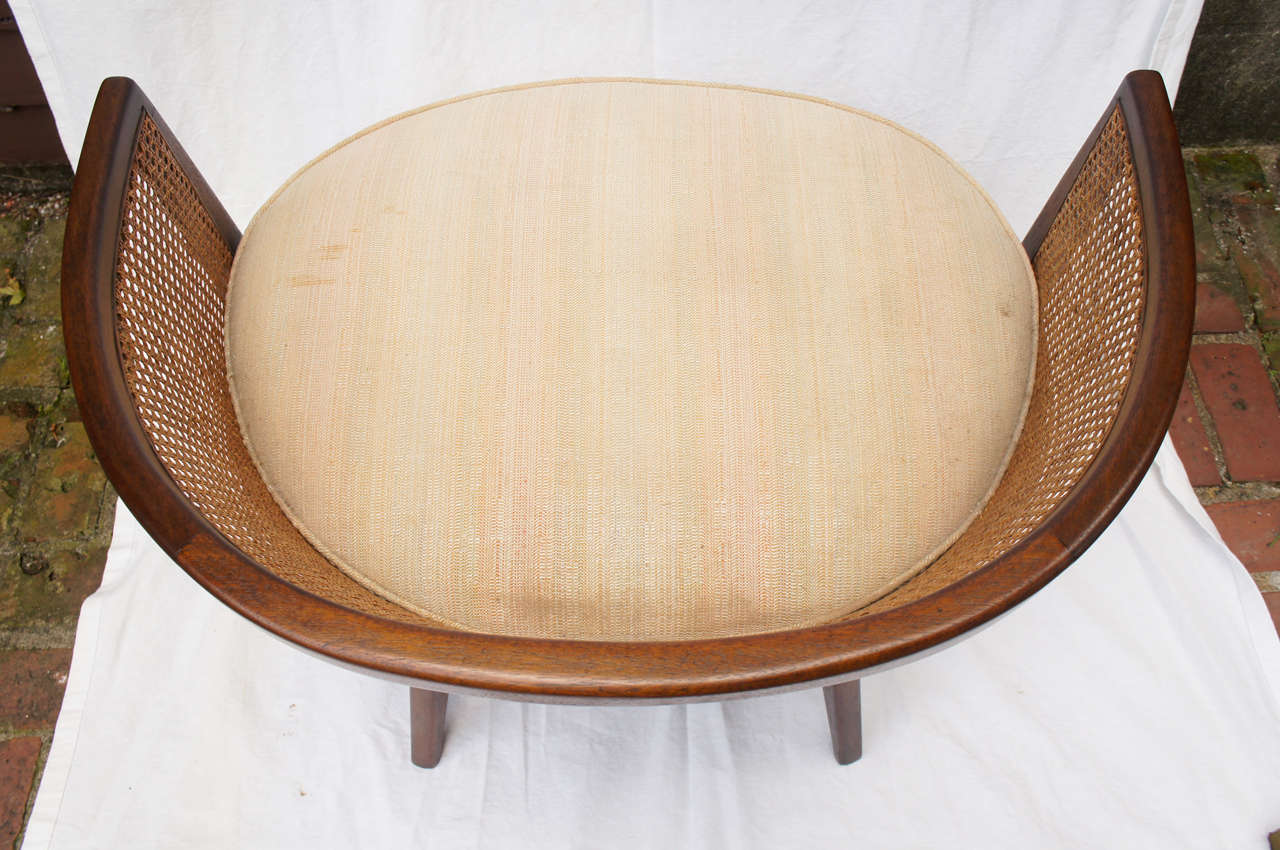 Mid-Century Modern pair of mid century Harvey Probber Walnut And Cane hoop chairs