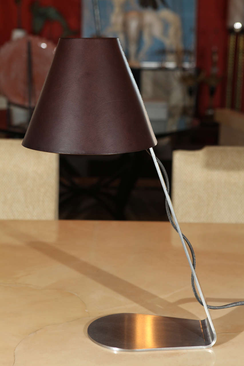 Italian Leather and Steel Table Lamp