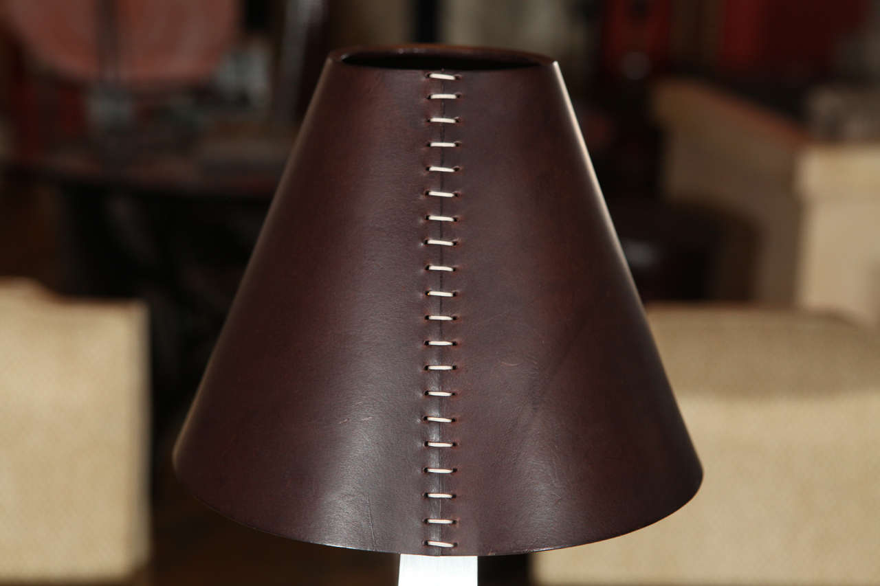 Contemporary Leather and Steel Table Lamp