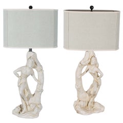 Vintage Beautiful Pair of Cream Plaster Lamps by Continental Art Company