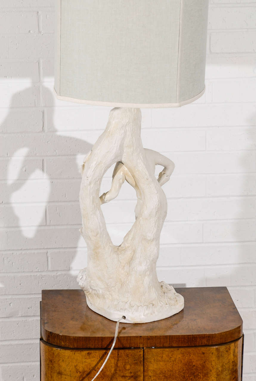 Mid-Century Modern Beautiful Pair of Cream Plaster Lamps by Continental Art Company For Sale