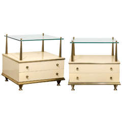Rare Pair of Renzo Rutili End Tables/ Night Stands in Cream Lacquer