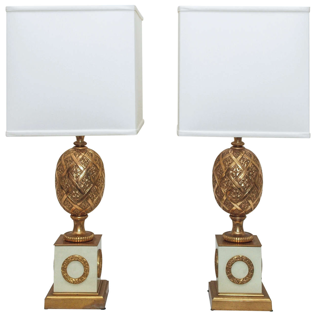 SATURDAY SALE Pair Neo-Classical Gilt Bronze Table Lamps