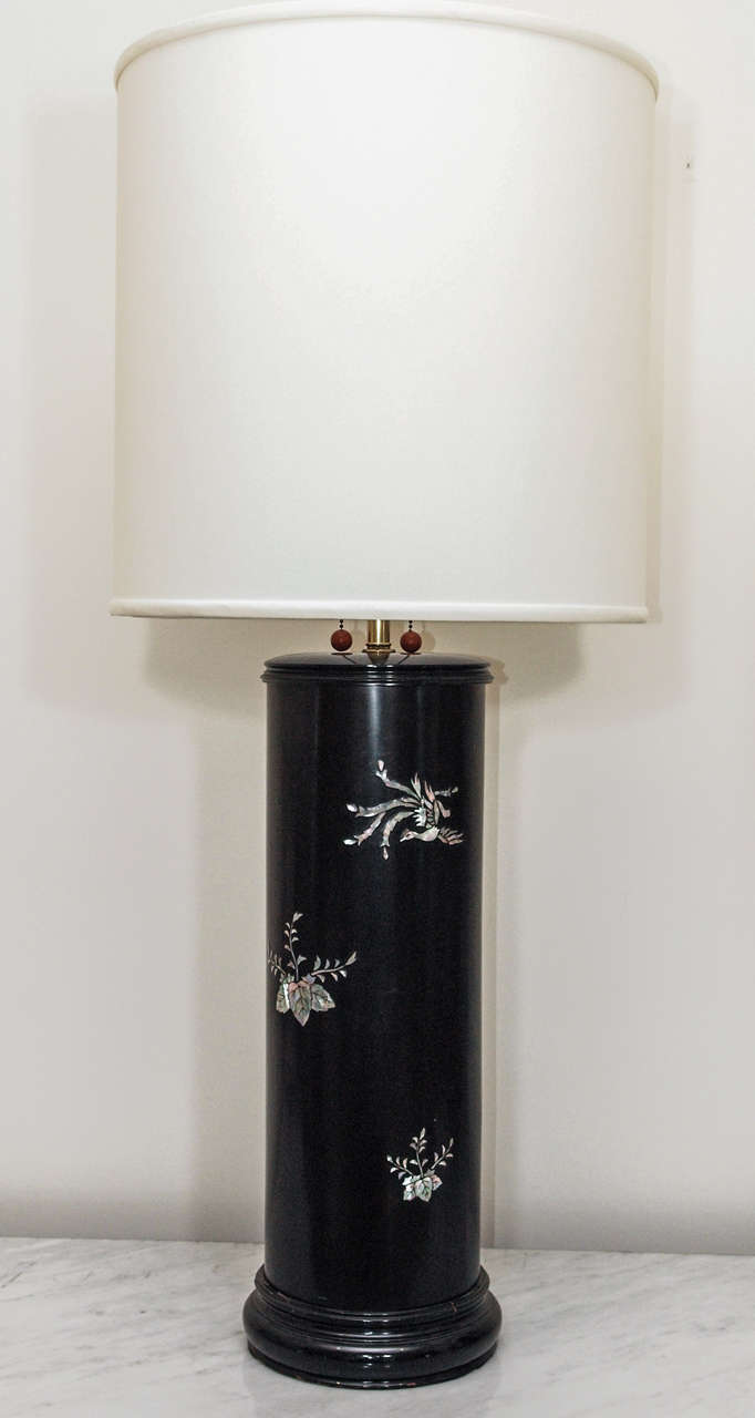 American SATURDAY SALE Imposing Ebonized Table Lamps with Mother-of-Pearl Inlay For Sale