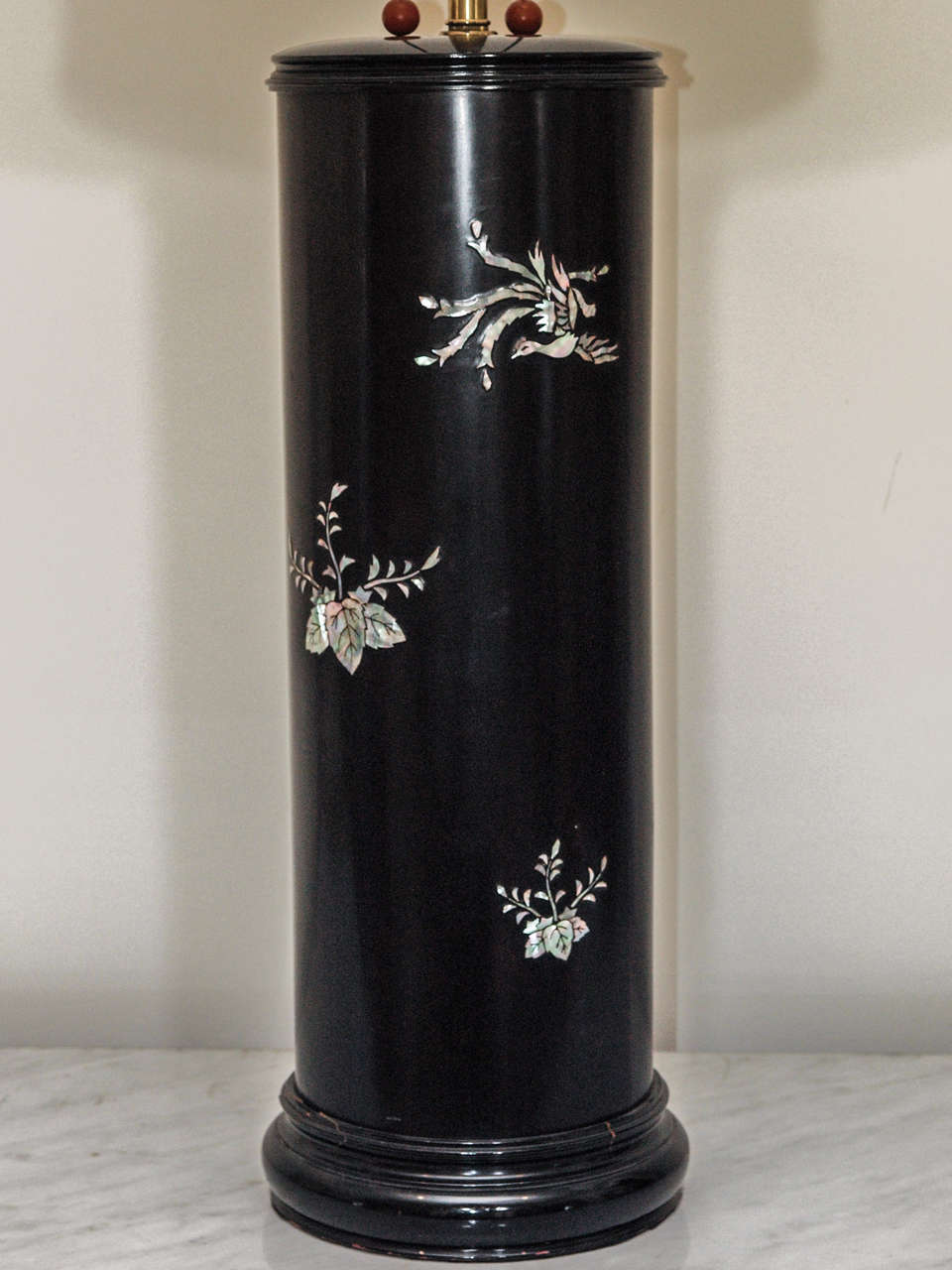 Mid-20th Century SATURDAY SALE Imposing Ebonized Table Lamps with Mother-of-Pearl Inlay For Sale