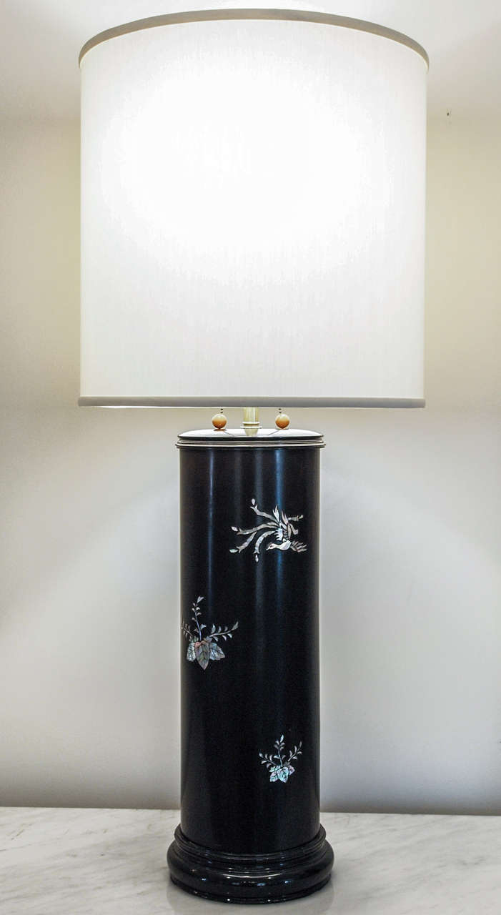 SATURDAY SALE Imposing Ebonized Table Lamps with Mother-of-Pearl Inlay For Sale 4