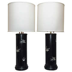 Retro SATURDAY SALE Imposing Ebonized Table Lamps with Mother-of-Pearl Inlay