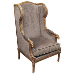 Ornate Louis XVI-Style "Rams Head" Wing Back Armchair