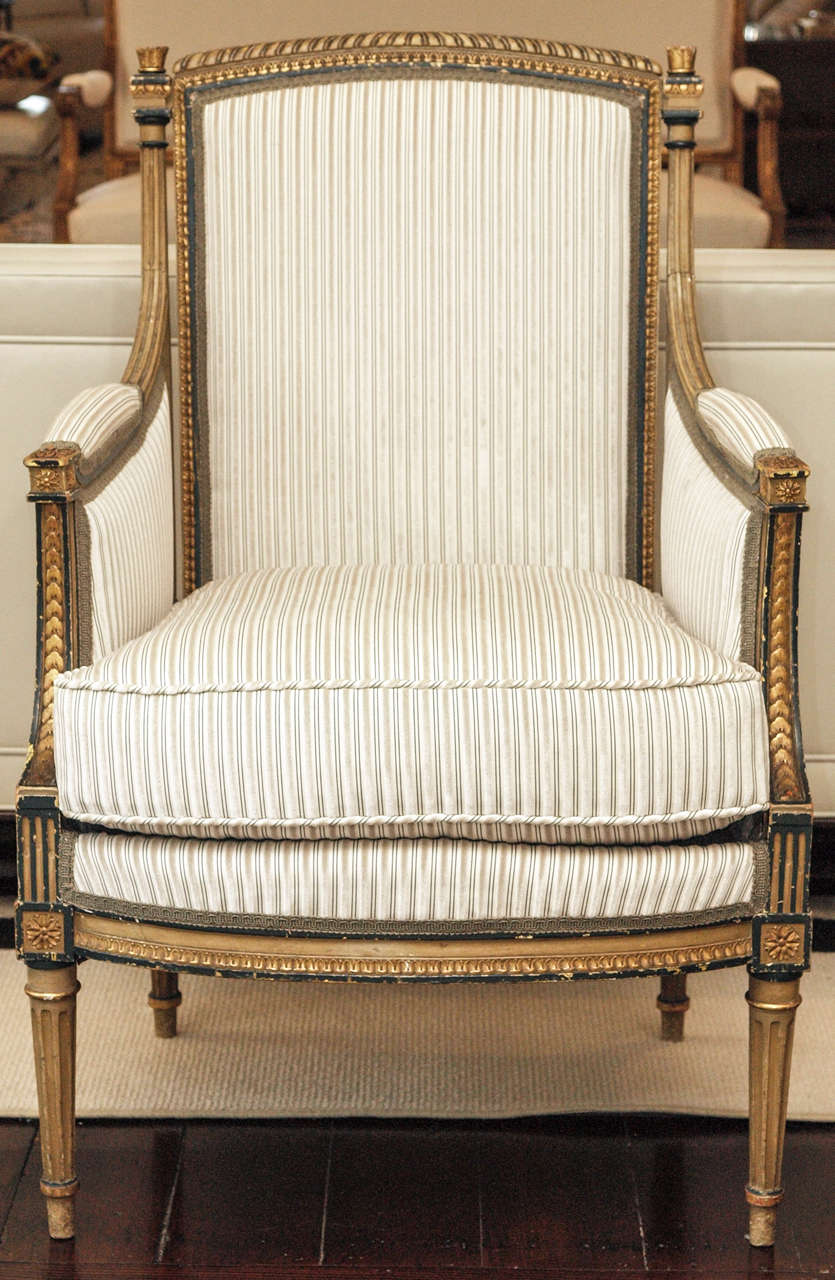 French Handsome Pair Louis XVI-style Gilt Bergeres