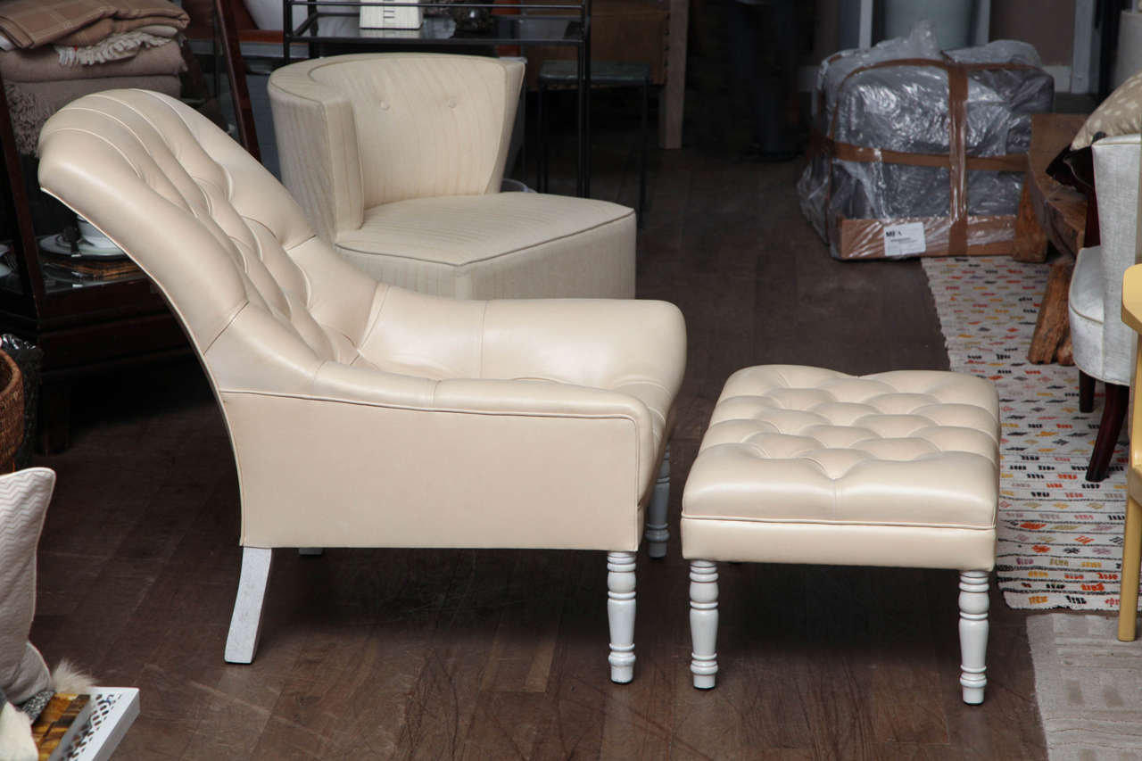American Leather Tufted Chair and Ottoman