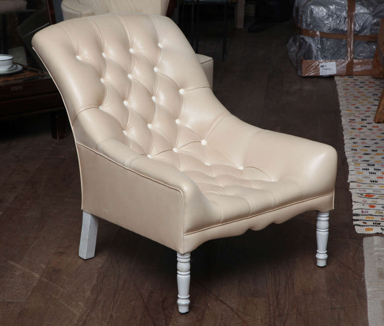 Leather Tufted Chair and Ottoman 2