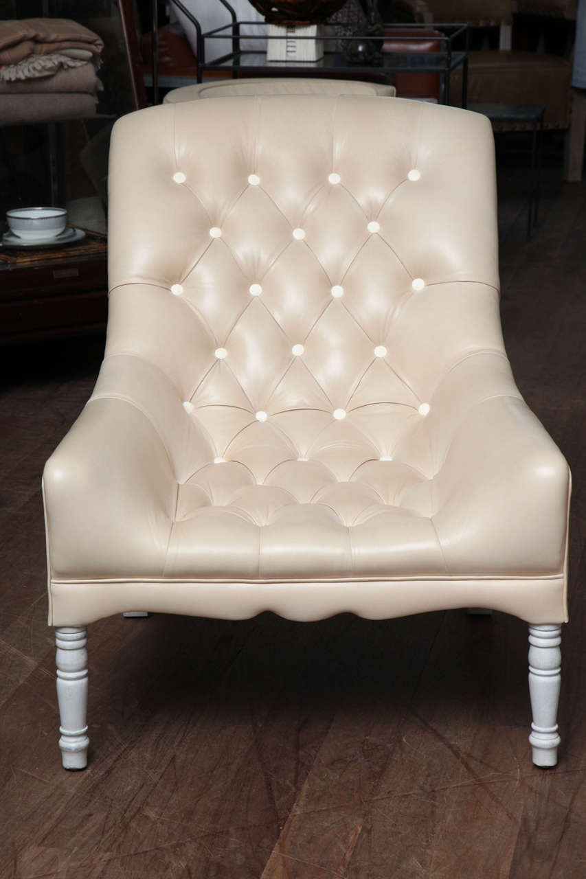 Leather Tufted Chair and Ottoman 5
