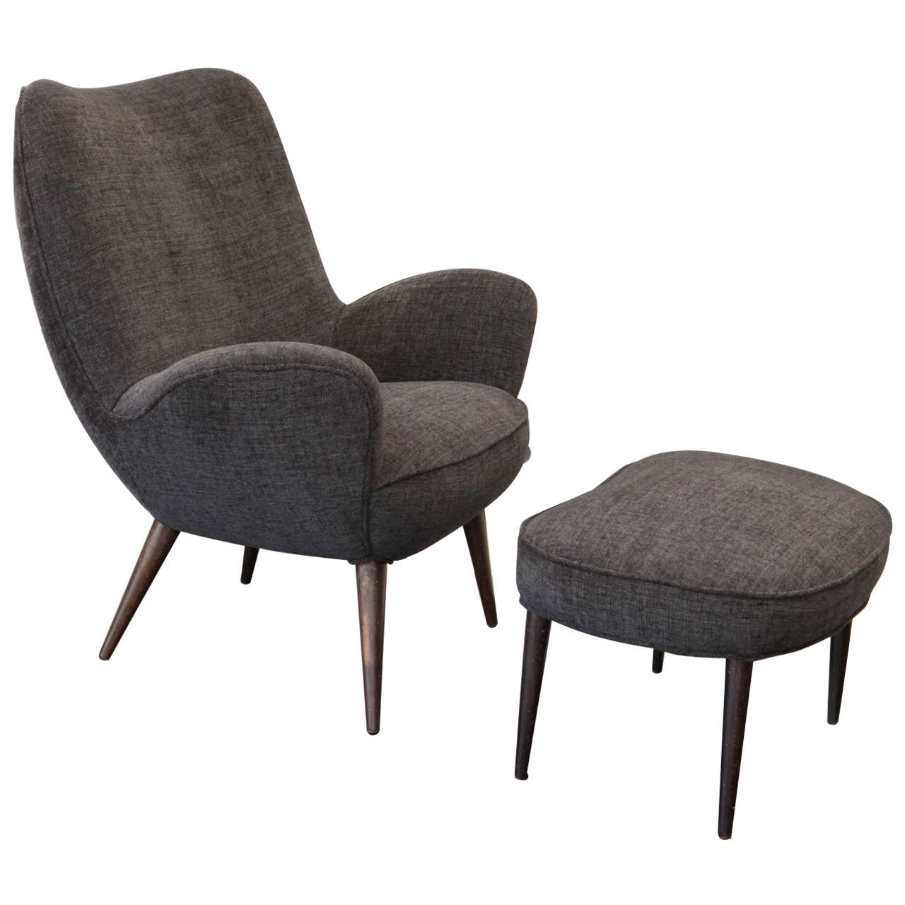 Italian 1950s Pair of Armchairs by Silvio Carvatorta with Matching Ottomans