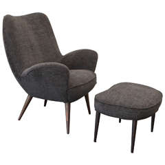 Italian 1950s Pair of Armchairs by Silvio Carvatorta with Matching Ottomans
