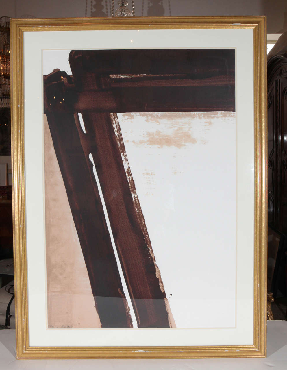 Signed and numbered, abstract lithograph by renowned French artist, Pierre Soulages.