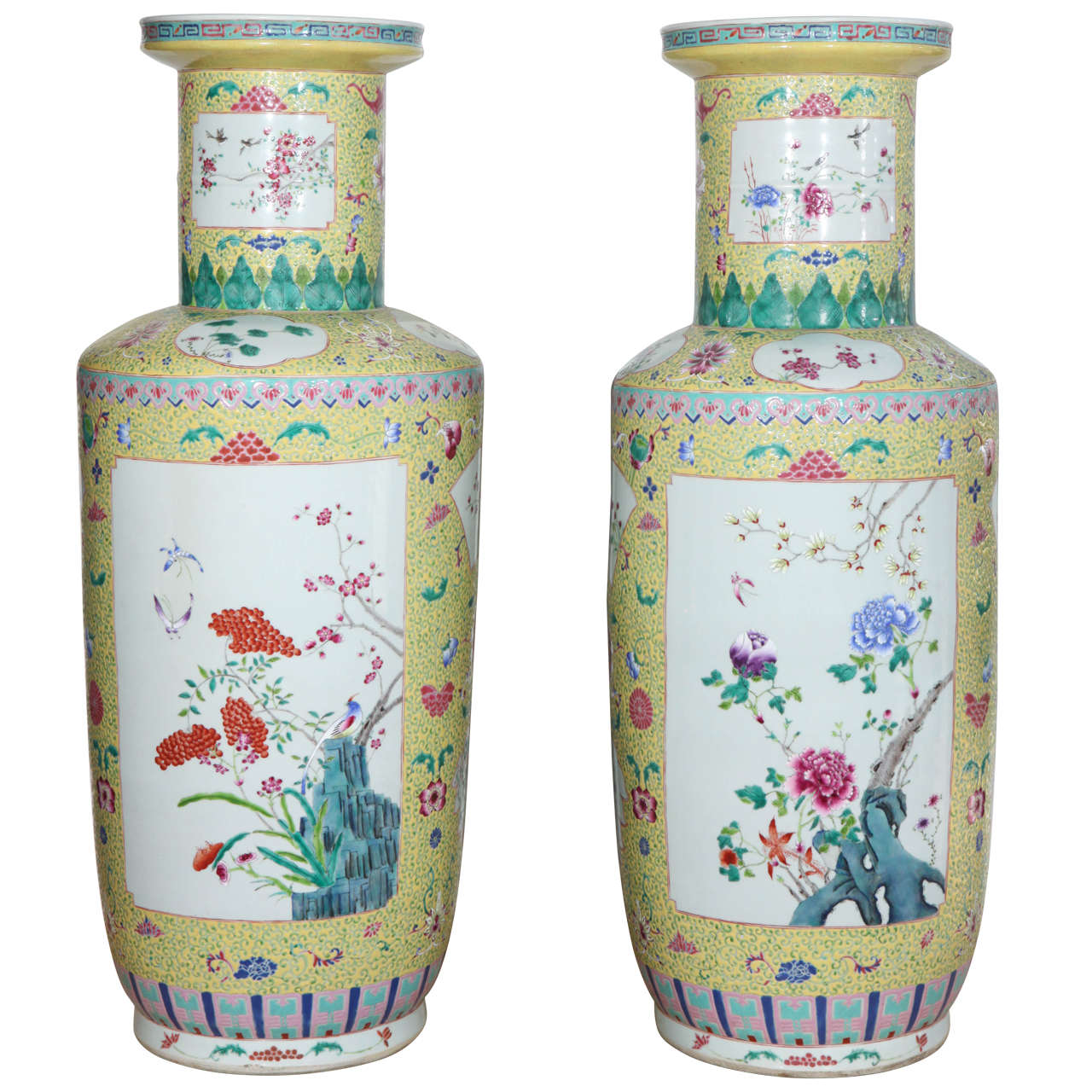 Pair of Famille Rose Style Urns