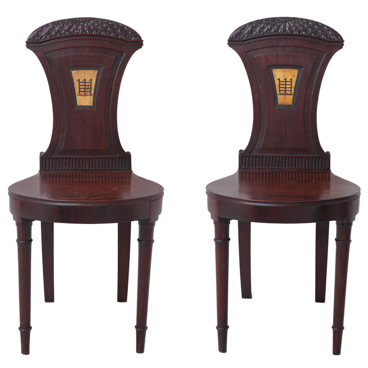 Pair of English Regency Mahogany Hall Chairs For Sale